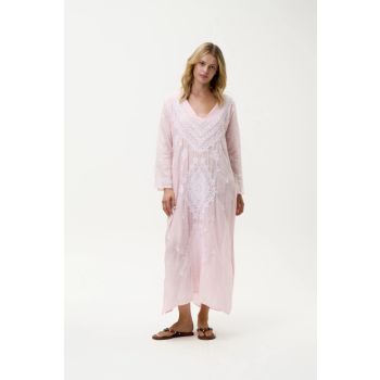 Oneseason Embroidery Long Goa Dress Cotton Pink/White