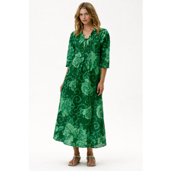 Oneseason Emerald Coast Long Cotton Poppy Dress in Green