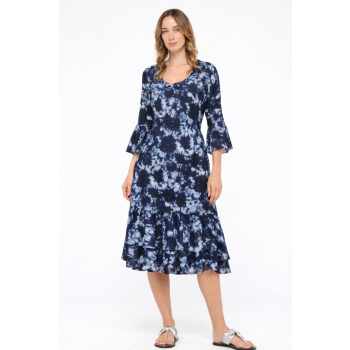 Oneseason Shibori Cotton Valentina Dress in Navy and White