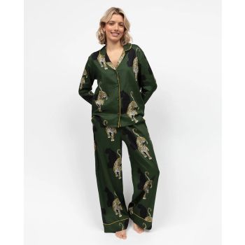 Cyberjammies Olive Womens Leopard Print Wide Leg Pyjama Set