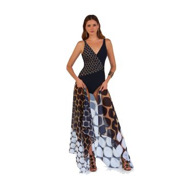 Roidal Bambu Bicolour Duna cross over swimsuit in Brown