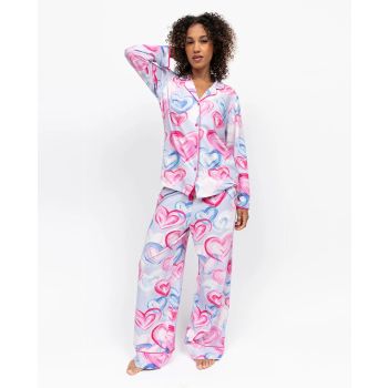 Cyberjammies Chloe Womens Heart Printed Jersey Wide Leg Pyjama Set