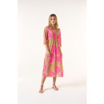 Oneseason Cadaques Long Cotton Poppy Dress in Pink