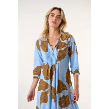 Oneseason Cadaques  Middy Cotton Poppy Dress in Powder