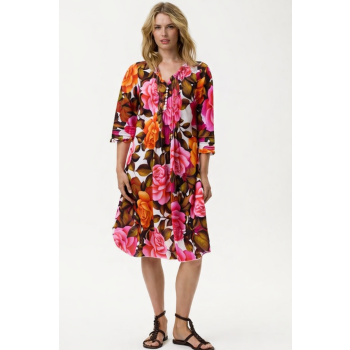 Oneseason Deia Middy Poppy Dress in Roses