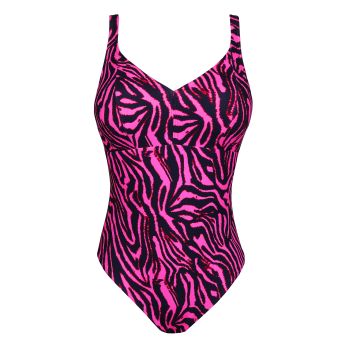 Primadonna Swim Malabo Plunge Swimsuit Wireless in Hot Pink Zebra C To G Cup