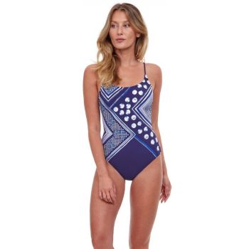 Gottex Chic Point Navy and White Full Coverage Round Neck One Piece Swimsuit