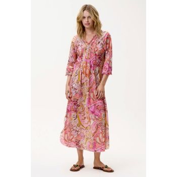 Oneseason Muscat Long Cotton Poppy Dress in Multi Swirl
