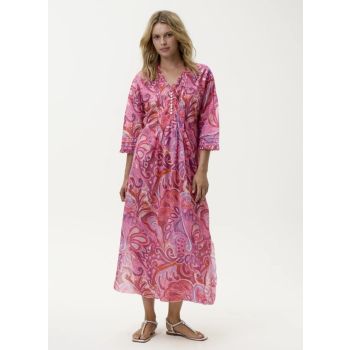 Oneseason Merida Long Cotton Poppy Dress in Pink Swirl