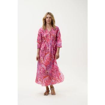 Oneseason Merida Long Cotton Poppy Dress in Pink Swirl