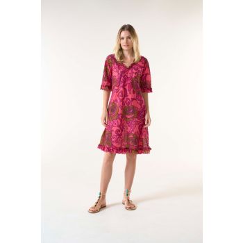 Oneseason San Sebastian Cotton Middy Indi Dress in Hot Coral
