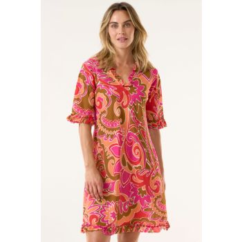 Oneseason St Georges Middy Indi Cotton Dress in Coral 