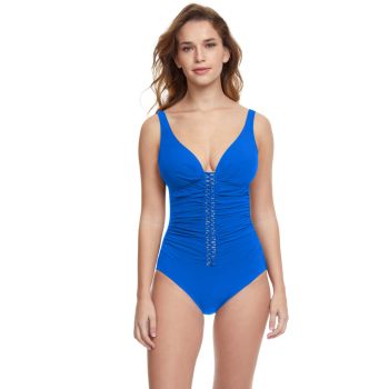 Gottex Profile The Twist D-Cup V-Neck Shirred One Piece Swimsuit in Blue