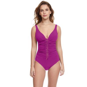 Gottex Profile The Twist D-Cup V-Neck Shirred One Piece Swimsuit in warm Viola