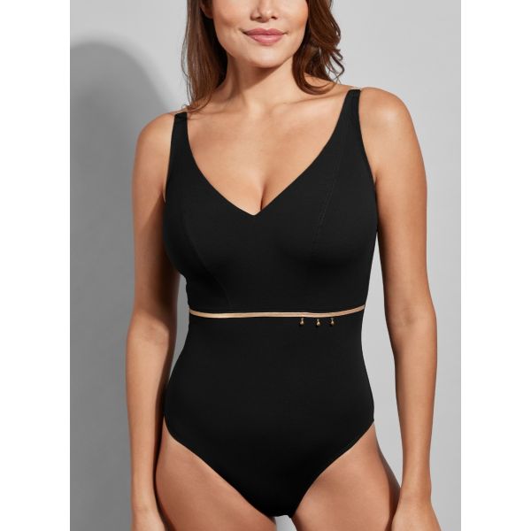 Empreinte Swim V Neck Swimsuit in Black