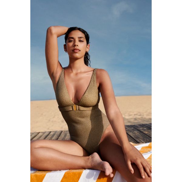 Marie Jo Swim Tinjis Plunge Swimsuit Wireless in Golden Olive