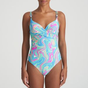 Marie Jo Swim Arubani Padded Plunge Swimsuit in Ocean Swirl A To E Cup
