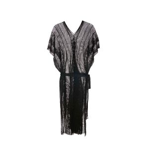 Tessy Zen Crochet Dress with fringe in Black